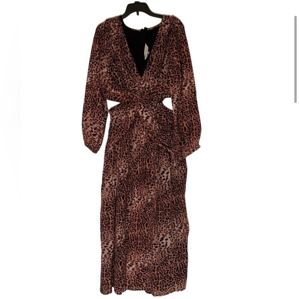 🔥NWOT Anthropologie Ranna Gill Cut-Out Midi Dress M Animal Leopard Print 🔥